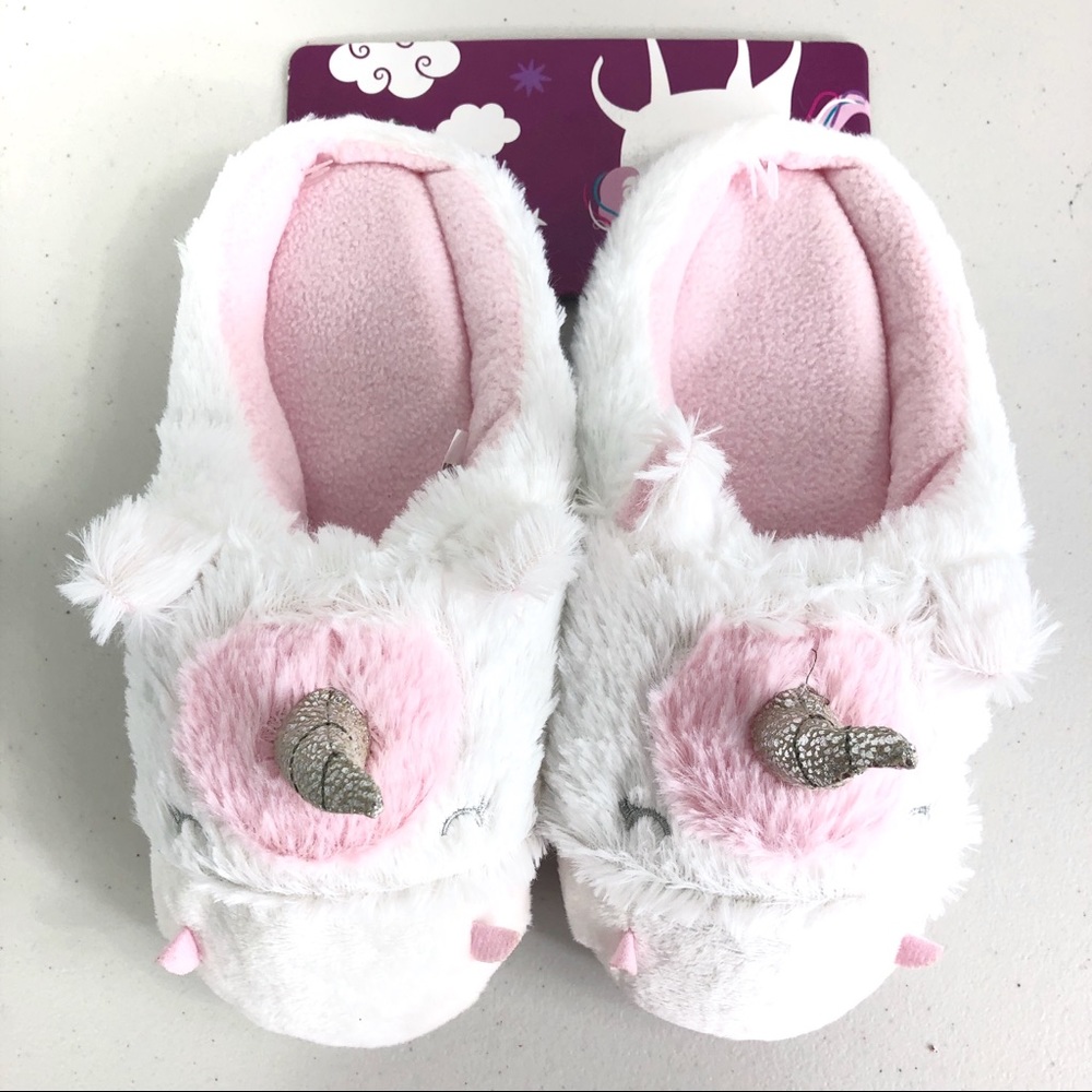 Pink and White Slippers Small Unicorn Sz Small 5-6